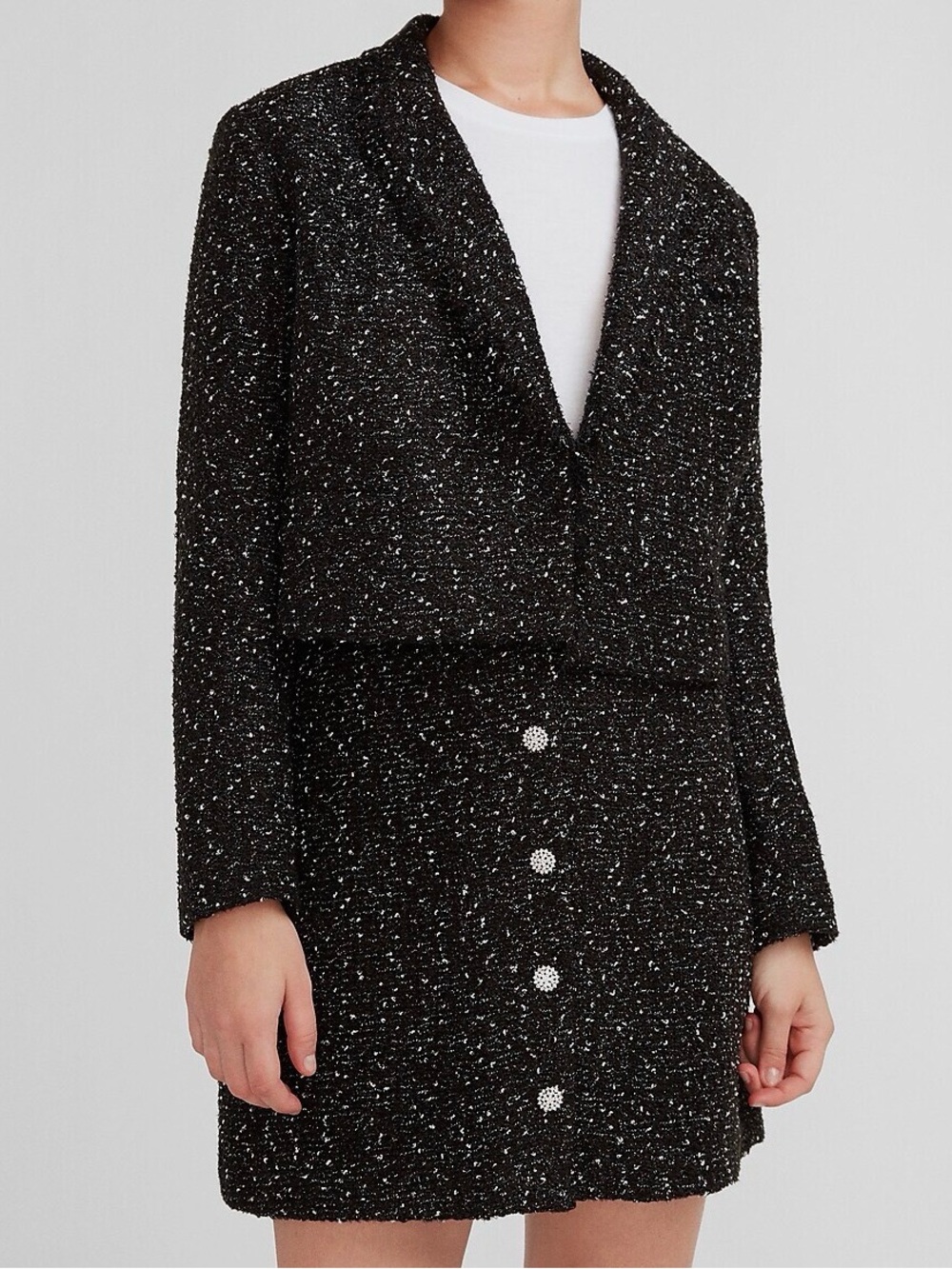 Express Black Sparkle Tweed Cropped Blazer Size L